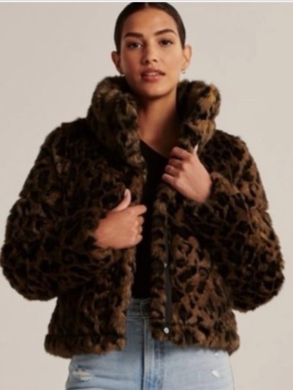 Abercrombie & Fitch Brown Leopard Faux-Fur Teddy Jacket